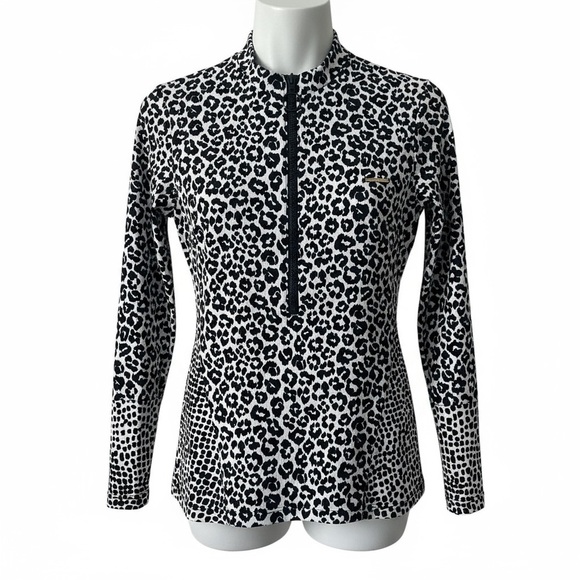 Stella McCartney Swim Shirt size S White Cheetah Print Spots 3/4 Zip - Picture 1 of 9
